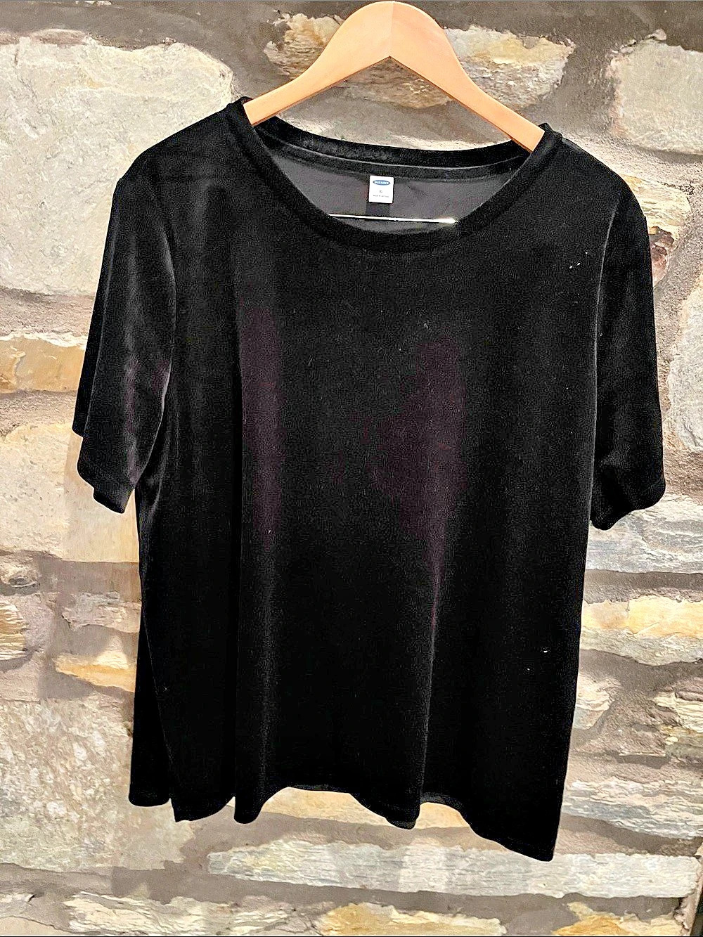 Old Navy Relaxed Velvet Tee Black Short Sleeve Size XL